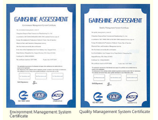 Caterpillar drive chain Quality System Certification