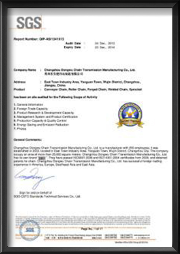 SGS Certificate